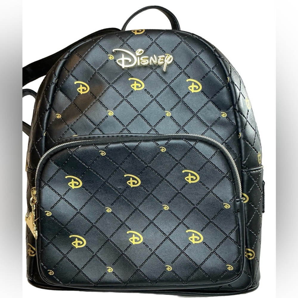 Disney Parks Loungefly Quilted Black Mini Backpack – Gold Hardware